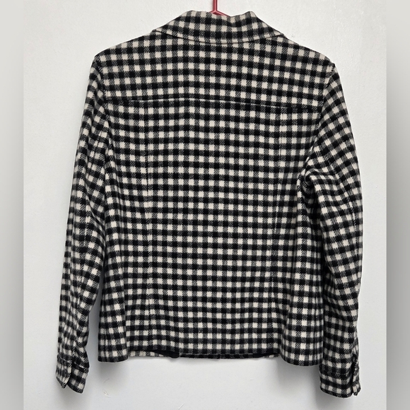 Talbots 90s Gingham Plaid Classic Black & White Women's Sz M Barn Pocket Jacket - Picture 2 of 10